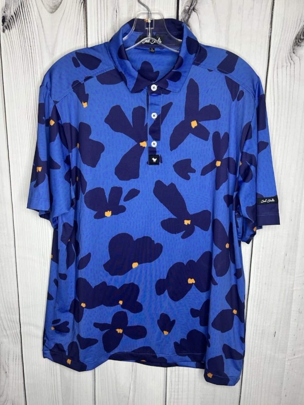 Bad Birdie Polo Shirt Mens Sz L Blue Floral Performance Stretch Golf